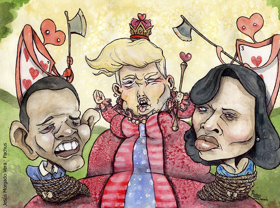 Caricatura Jesús Morgado Pachus · Trump Obama i Michelle