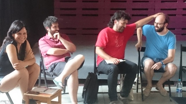 Alcira (Synusia), Miguel (Virus), Jordi (Pol·len) i Joan (Icària), al Candela, dissabte 16 juliol. Foto MG