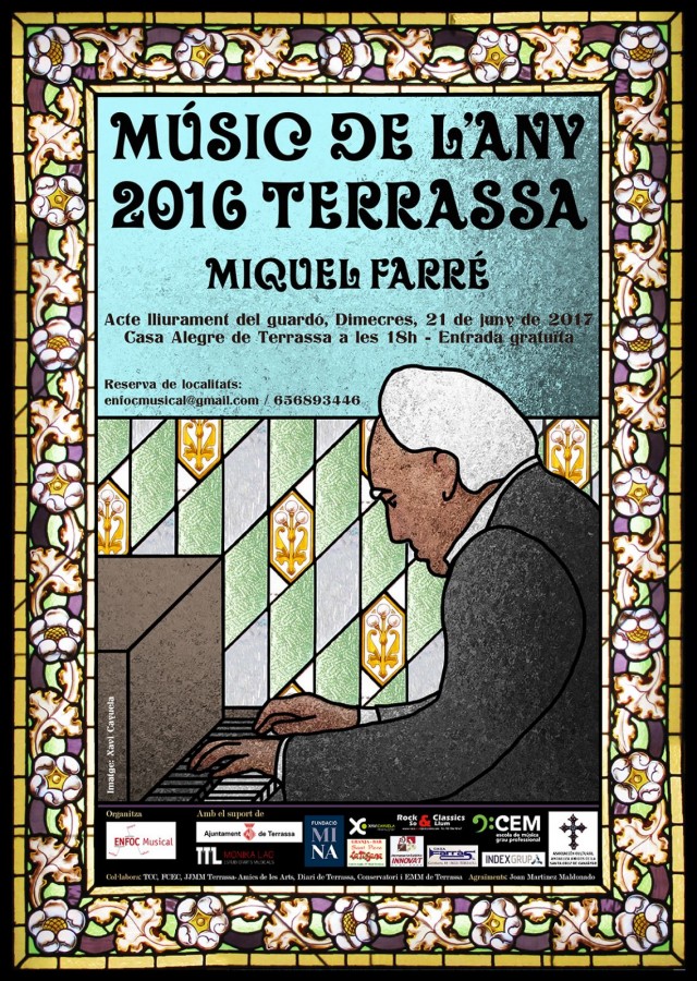 Cartell Músic de l'any Terrassa 2016. Miquel Farré
